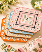Coaster set, 4 assorted Mahjong Bamboo  print acrylic coasters in acrylic holder