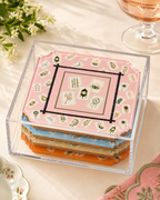 Coaster set, 4 assorted Mahjong Bamboo  print acrylic coasters in acrylic holder
