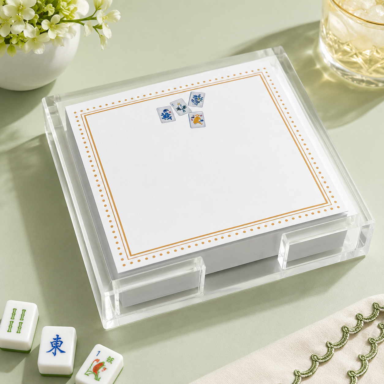 Mahjong Acrylic Notepad Holder Desk Set