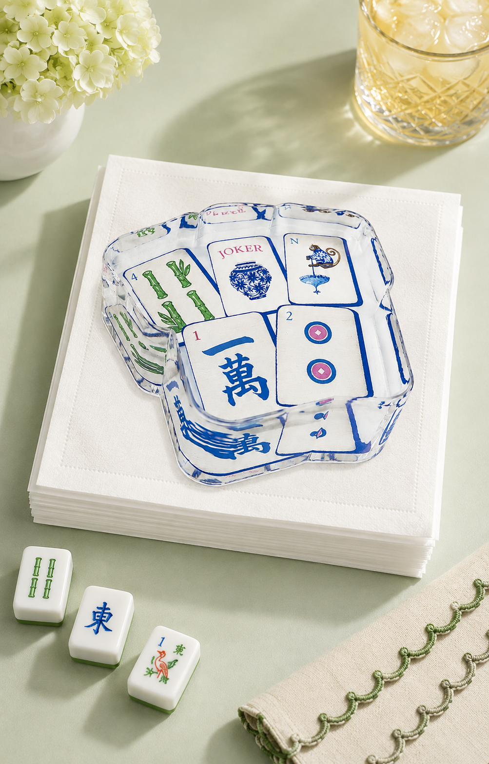 Preppy Mahjong Acrylic Napkin Weight / Shelf Sitter