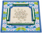 Mahjong Mat, blue, lavender and green abstract flora print