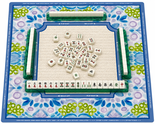 Mahjong Mat, blue, lavender and green abstract flora print