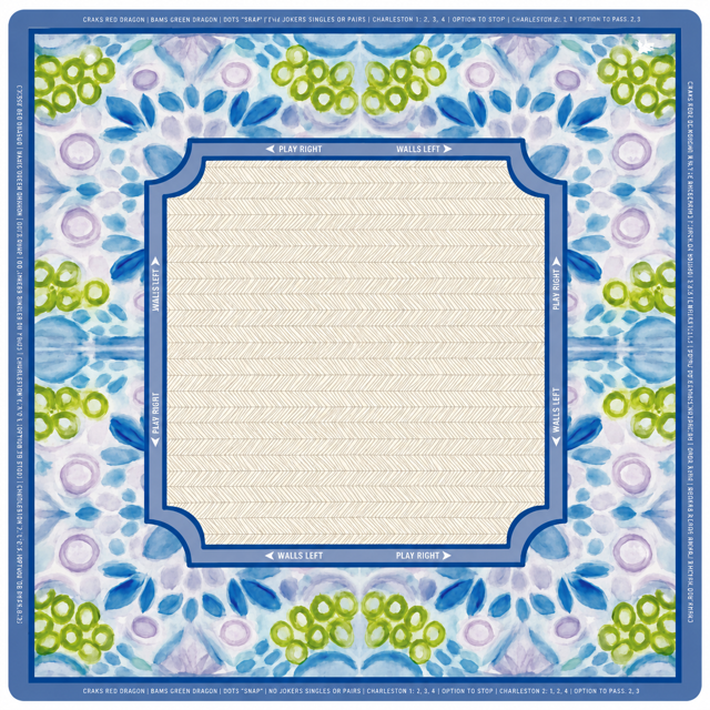 Mahjong Mat, blue, lavender and green abstract flora print