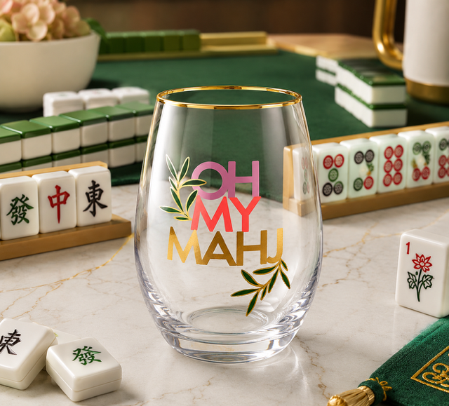 Oh My Mahjong Wine Glass