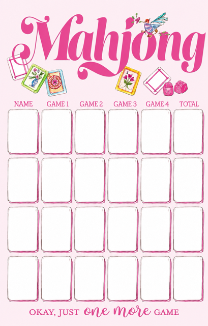 Hand painted Mahjong print score card pad